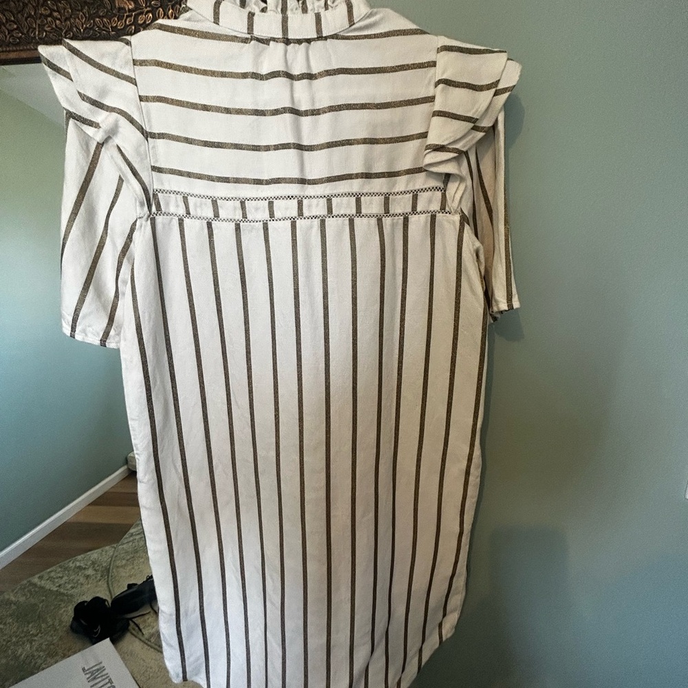 Striped Ruffle Sleeve Button-Down Dress - Picture 4 of 4